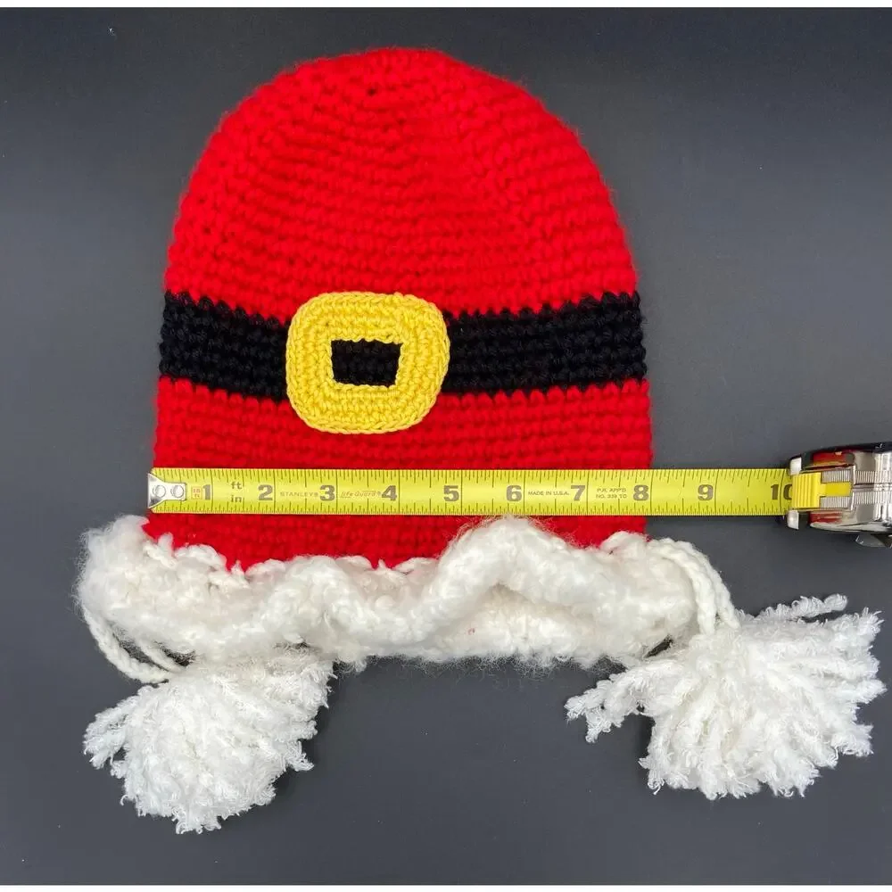 Handmade Baby's Crocheted Red Santa Hat with Tassels - Fits 16